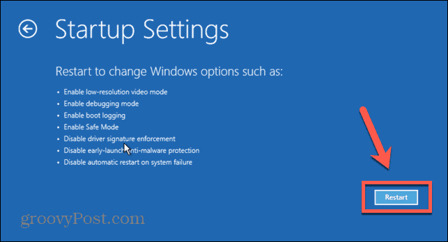 Windows 11 startēšanas iestatījumi tiek restartēti