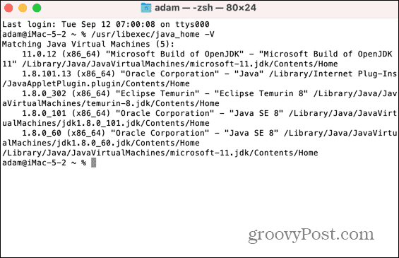 Mac instalēto Java jdks saraksts
