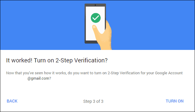 Google divpakāpju verifikācija ir aktīva