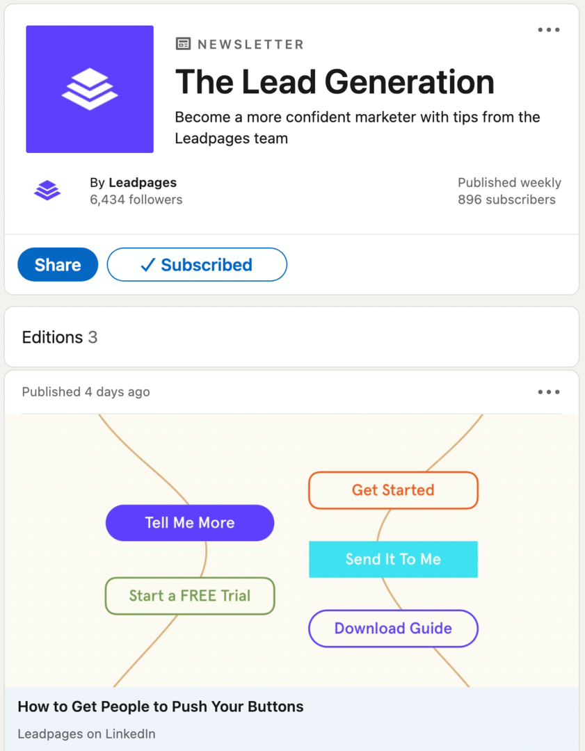 The Lead Generation informatīvā izdevuma attēls vietnē LinkedIn