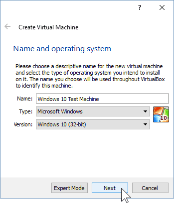 02 Nosauciet jauno virtuālo mašīnu (Windows 10 Install)