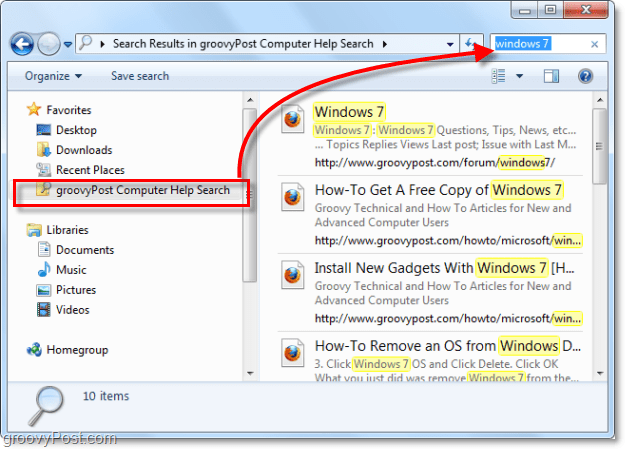 izmantojiet izlases saraksta meklēšanas savienotāju, lai Windows 7 meklētu attālā vietā, kas faktiski nav jūsu sistēmas daļa