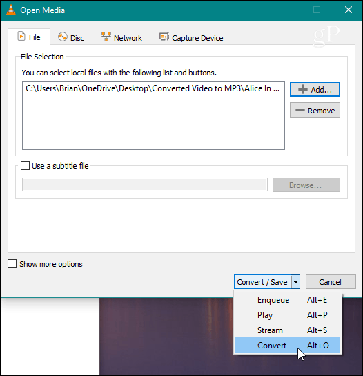  VLC Izvēlieties File Convert