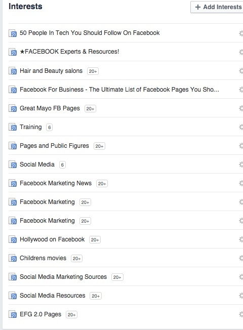 facebook interešu saraksti