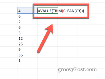 Excel vērtība apgriež tīru formulu