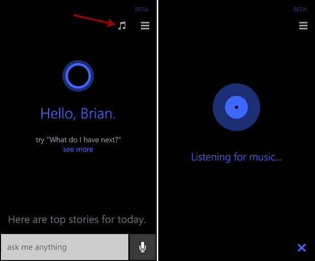 Izmantojiet Cortana operētājsistēmā Windows Phone 8.1, lai identificētu dziesmas