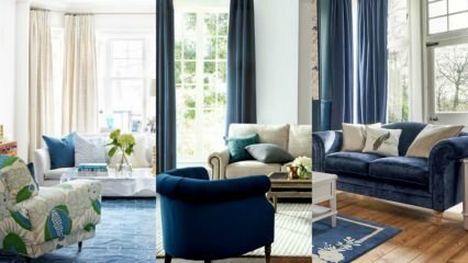 Stilīgi ieteikumi tumši zila dīvāna dekorēšanai