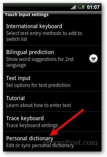 Pievienojiet Android 4 vārdnīcu