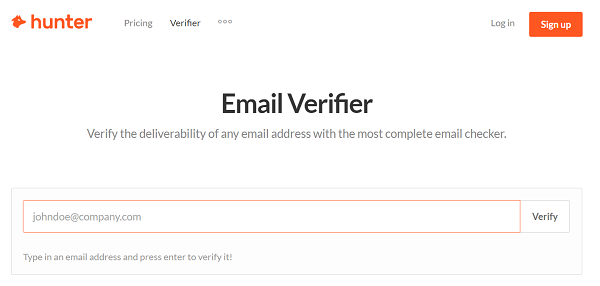 Izmantojiet rīku, piemēram, Hunter, lai pārbaudītu vārtsarga e-pasta adresi.
