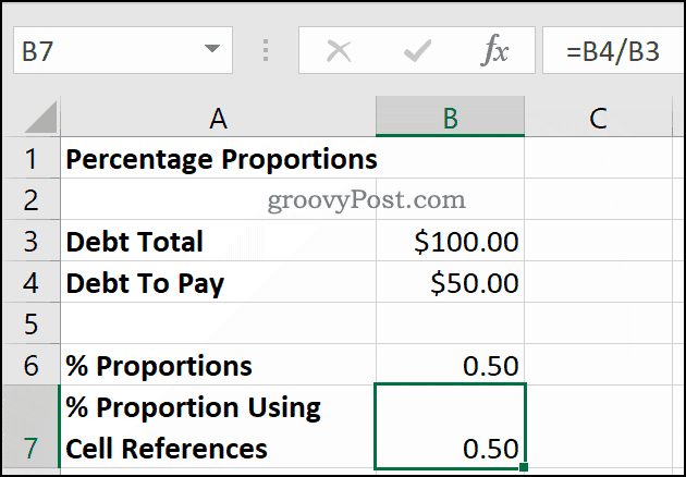 Procentu aprēķināšana kā proporcijas, izmantojot Microsoft Excel