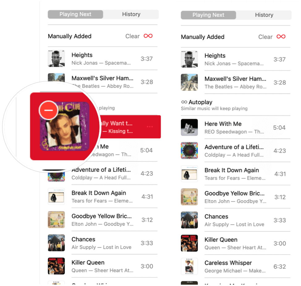 Apple Music Automātiskā atskaņošana noņemiet dziesmu
