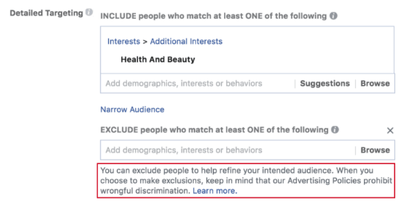 Facebook izlaida jaunus aicinājumus, kas atgādina reklāmdevējiem par Facebook antidiskriminācijas politikām, pirms viņi izveido reklāmas kampaņu un, izmantojot savus izslēgšanas rīkus.