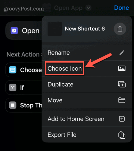 iphone īsceļi izvēlieties ikonu