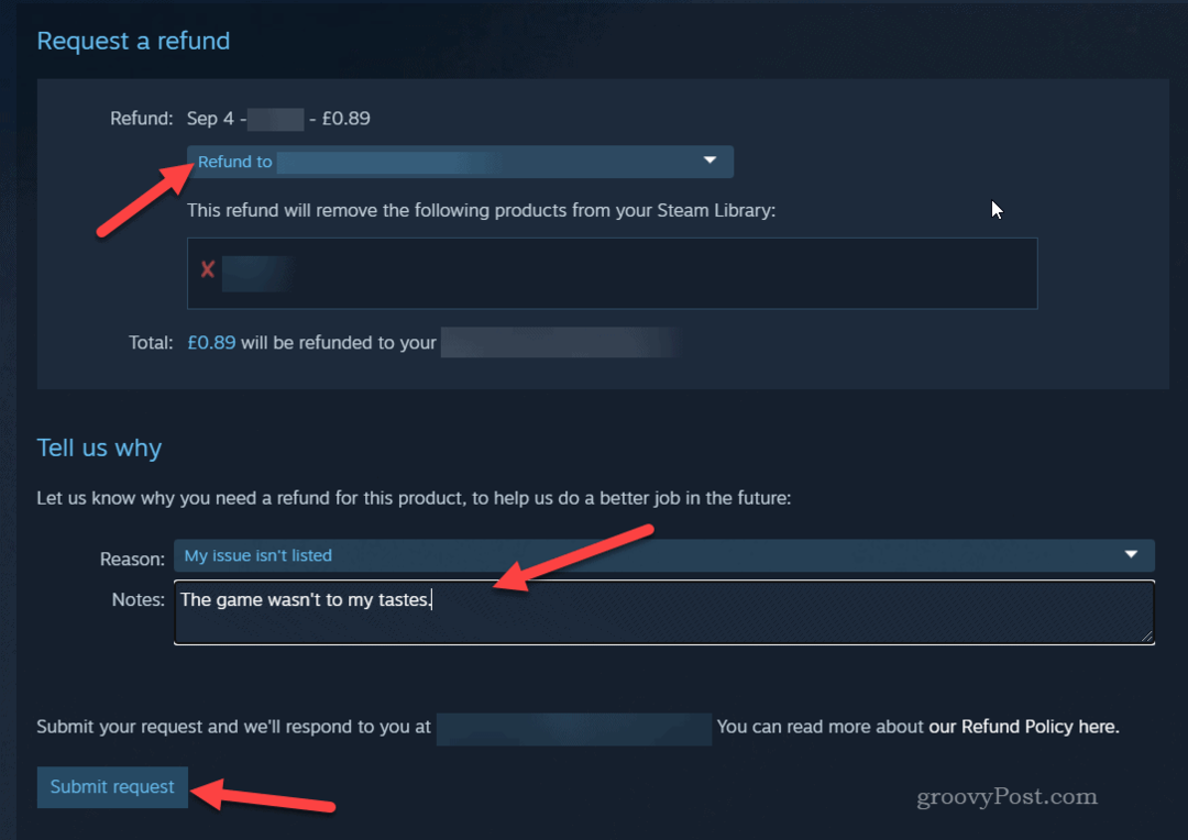 Steam atmaksas veidlapa