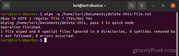 Droši izdzēsiet failu, izmantojot dzēšanu, izmantojot ātro režīmu operētājsistēmā Linux