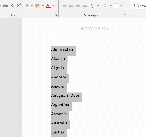 Sakārtots saraksts programmā Microsoft Word
