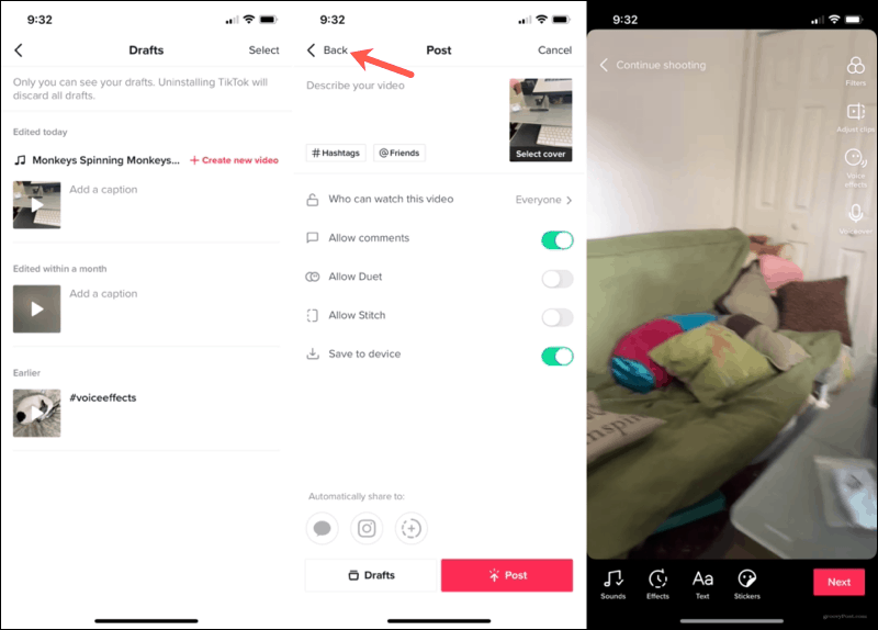 Rediģējiet saglabāto videoklipu vietnē TikTok