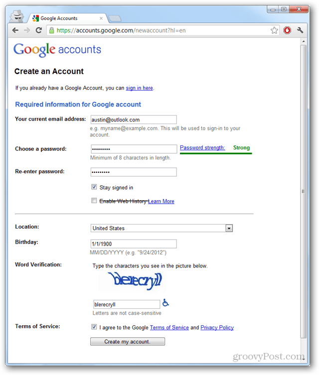 Izveidojiet Google kontu Sans Gmail