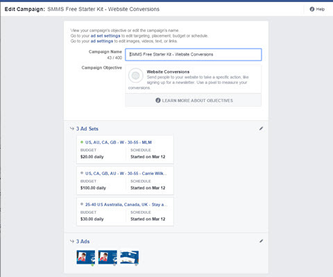 facebook ads manager lielapjoma rediģēšana