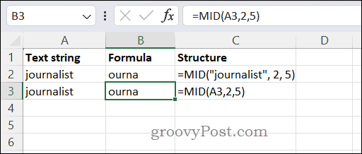 MID funkcijas izmantošana programmā Excel