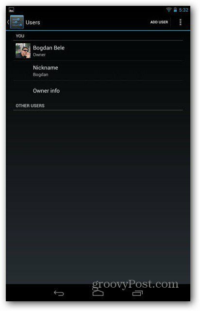Nexus 7 lietotāju konti pievieno lietotāju