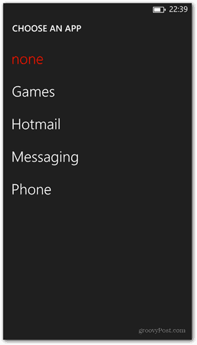 Windows Phone 8 bloķēšanas ekrāna pielāgošana izvēlieties lietotni, lai parādītu ātru statusu