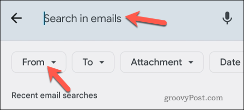 Gmail e-pastu meklēšana pa e-pastu mobilajā lietotnē