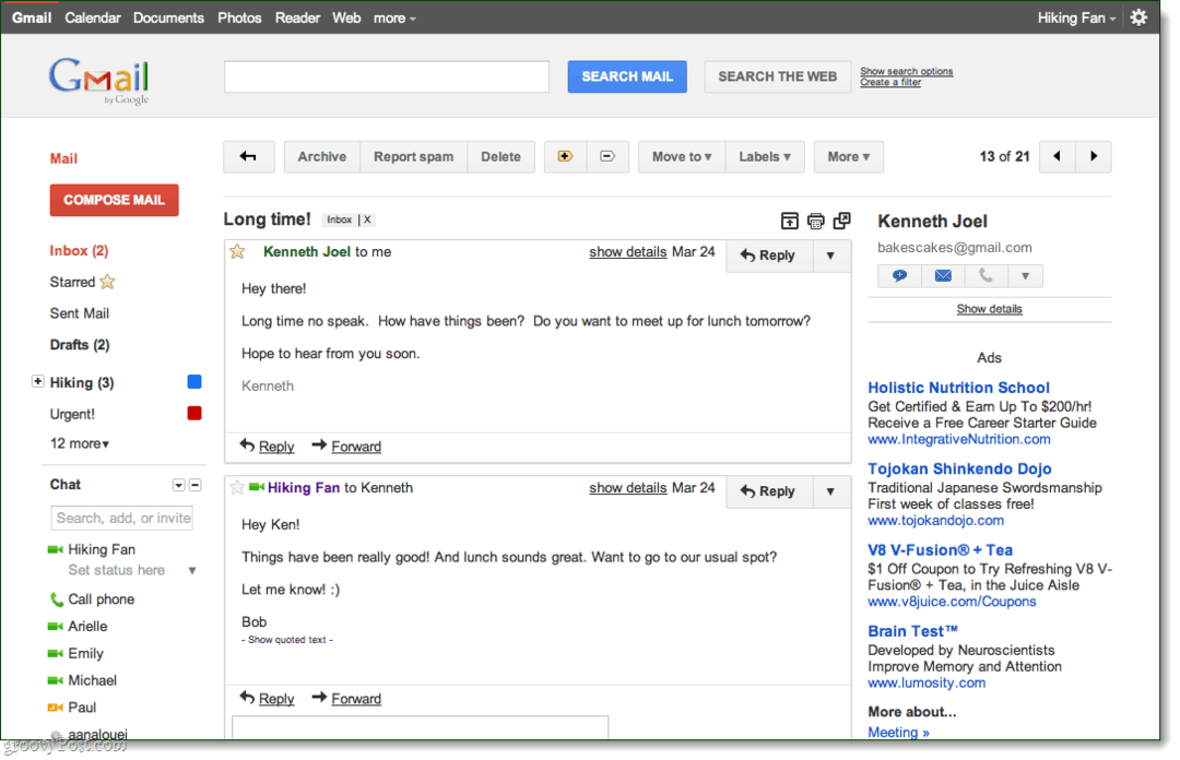 Gmail priekšskatījuma sarunas tēma
