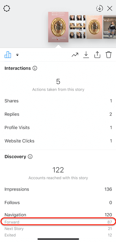 instagram stāstu dati, kas parāda jūsu stāsta pieskārienus uz priekšu