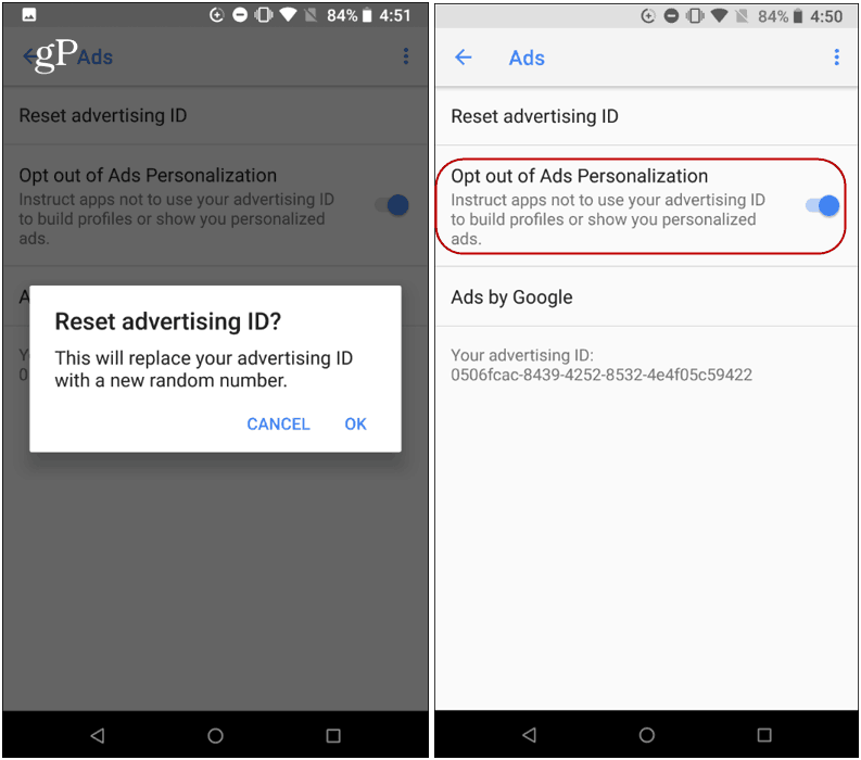 atiestatīt reklāmas ID Android