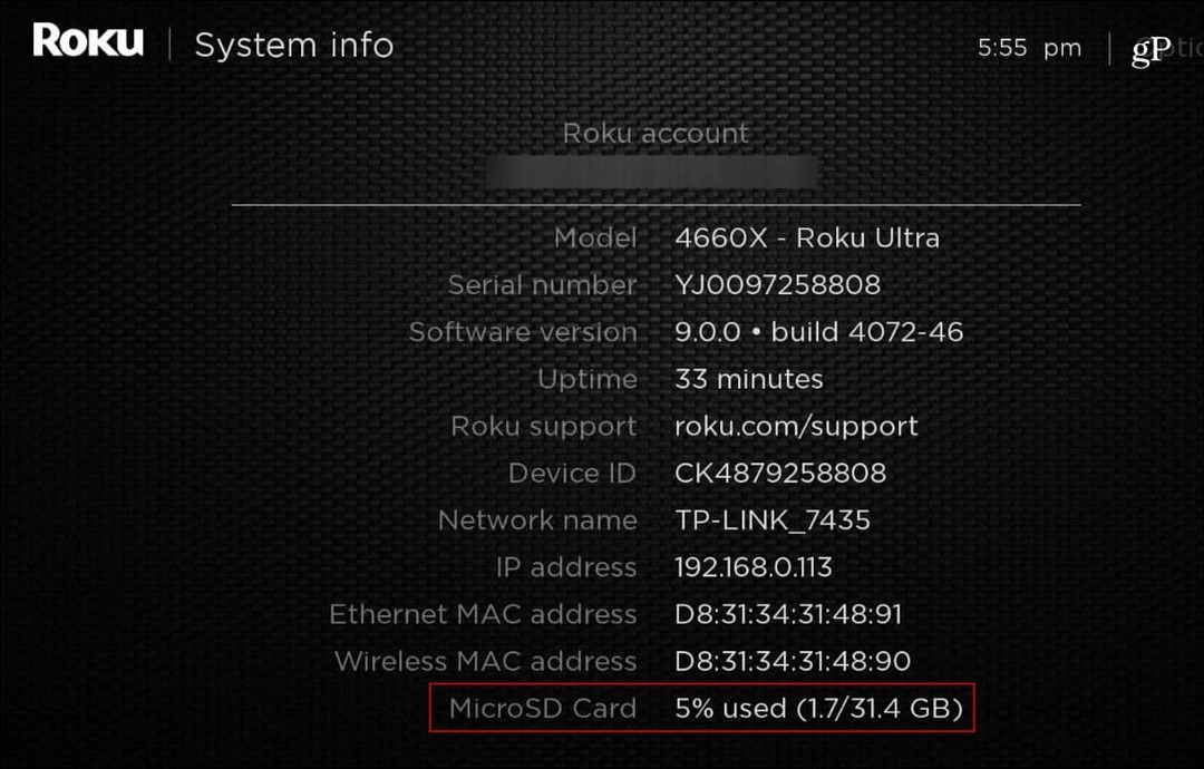 Roku_Ultra Informācija par sistēmu MicroSD