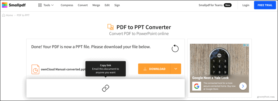 Smallpdf konvertēts PDF uz PowerPoint