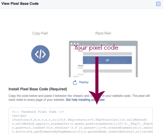 Kopējiet savu Facebook pikseļu kodu tieši no šīs lapas.