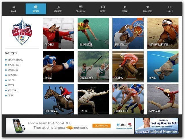 NBC olimpiādes lietotne iPad