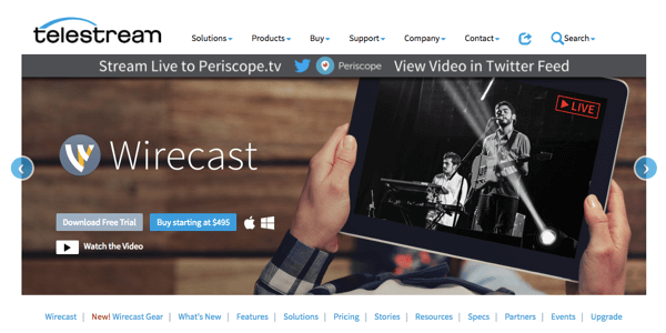 Wirecast ļauj pārraidīt uz Facebook Live, Periscope un YouTube.