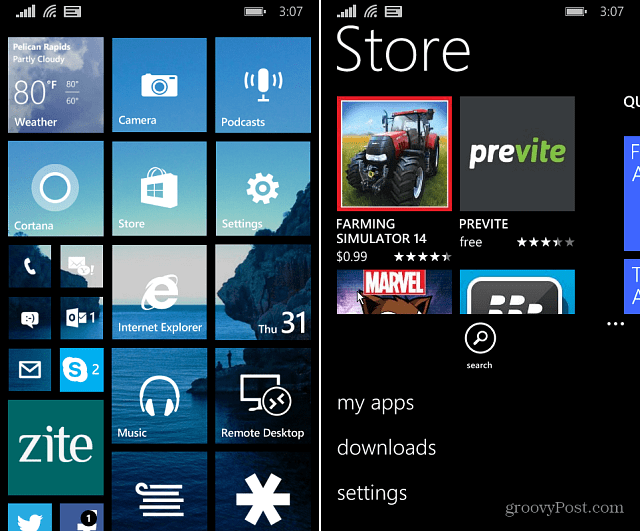Windows Phone 8.1 veikala iestatījumi