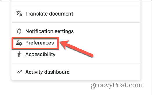 Google dokumentu preferences