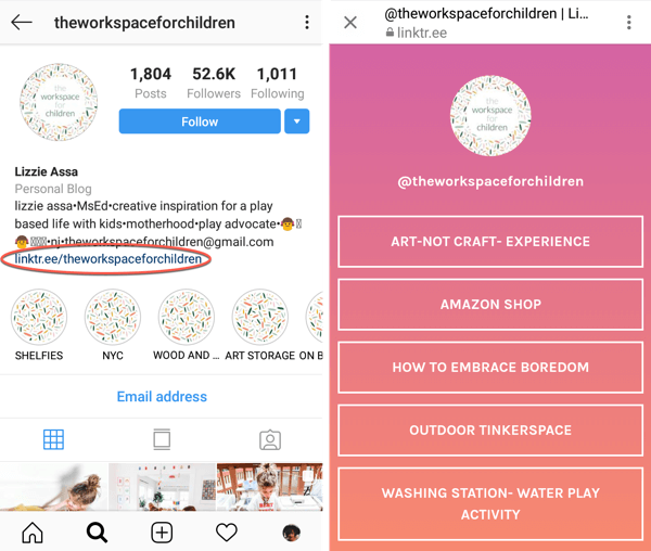 Kā pievienot vai kopīgot saiti uz Instagram, 3. piemērs.