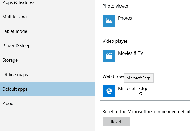 Edge Browser noklusējuma operētājsistēma Windows 10