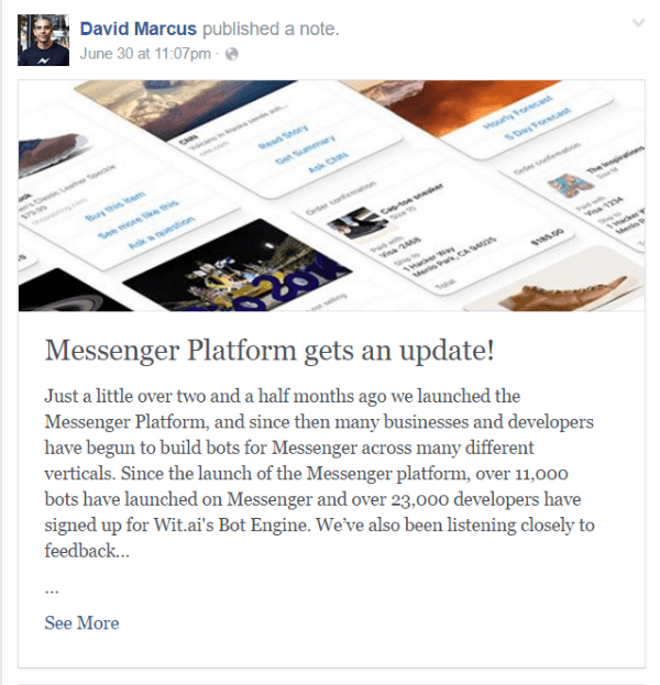 facebook Messenger bot atjauninājums