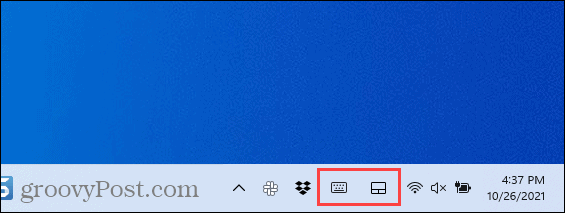 Uzdevumjoslas stūra ikonas operētājsistēmā Windows 11