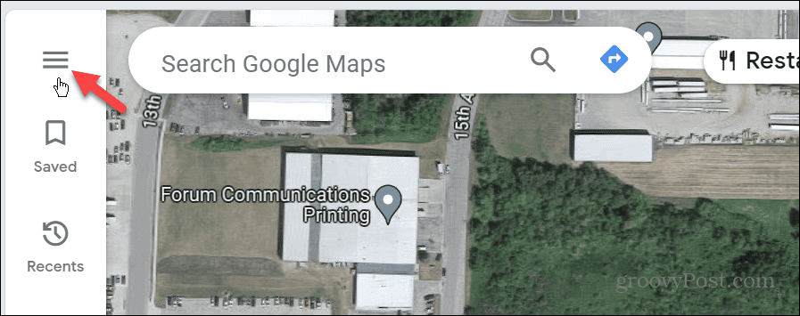izvēlnes poga google maps