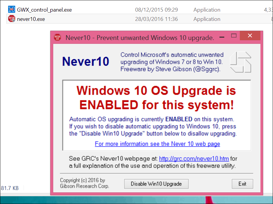 Apturiet Windows 10 jaunināšanu ar Never 10 vai pašu GWX App