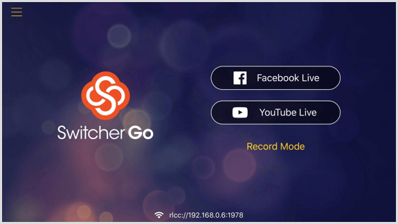 Switcher Go ekrāns, kurā varat savienot savus Facebook un YouTube kontus