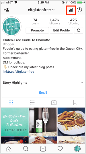 Instagram ieskatu piekļuve no profila