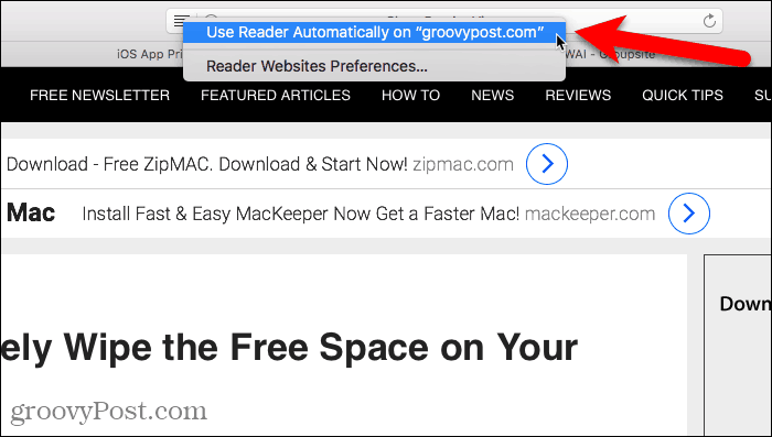 Automātiski izmantojiet lasītāju Safari for Mac