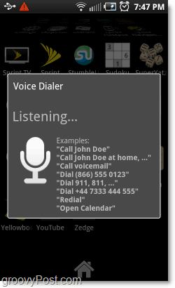 Balss zvanītājprogramma, klausoties komandas android tālrunī