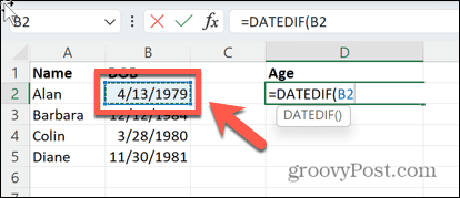 excel dzimšanas datums