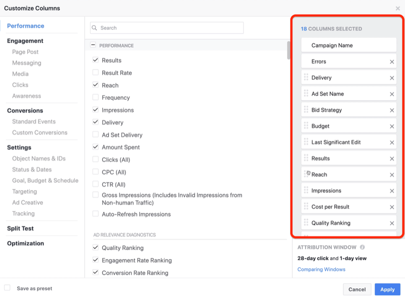 izveidojiet IA momentuzņēmuma pielāgoto pārskatu Facebook Ads Manager, 1. darbība