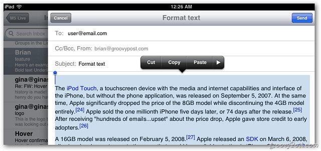 Apple iOS 5 Mail: tagad ziņojumos iekļauj teksta formatēšanu